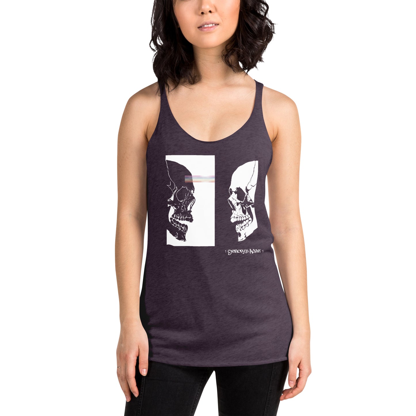 Skull Wave Transference : Entropy's Agent in White Ink | Women's Racerback Tank