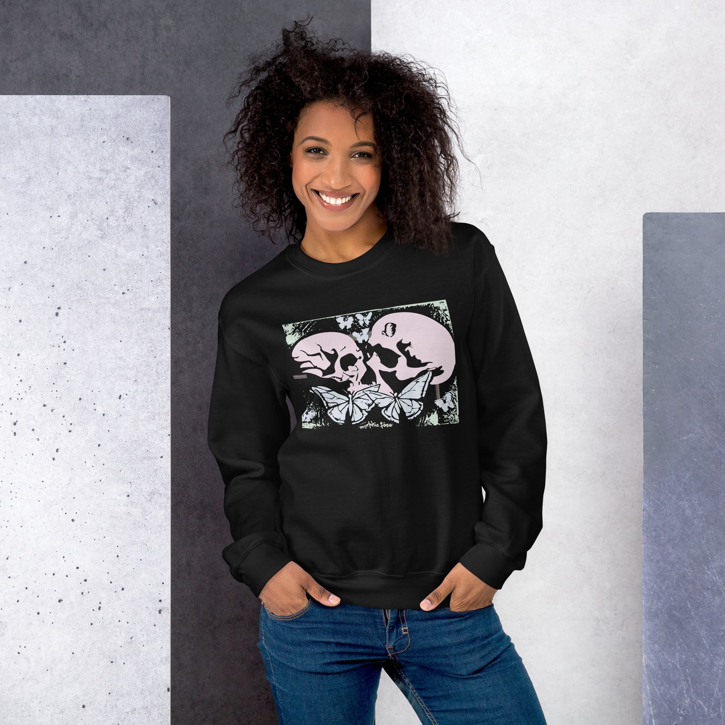 Morphic Faze | Skull and Butterfly Unisex Crewneck Sweatshirt for Men and Women