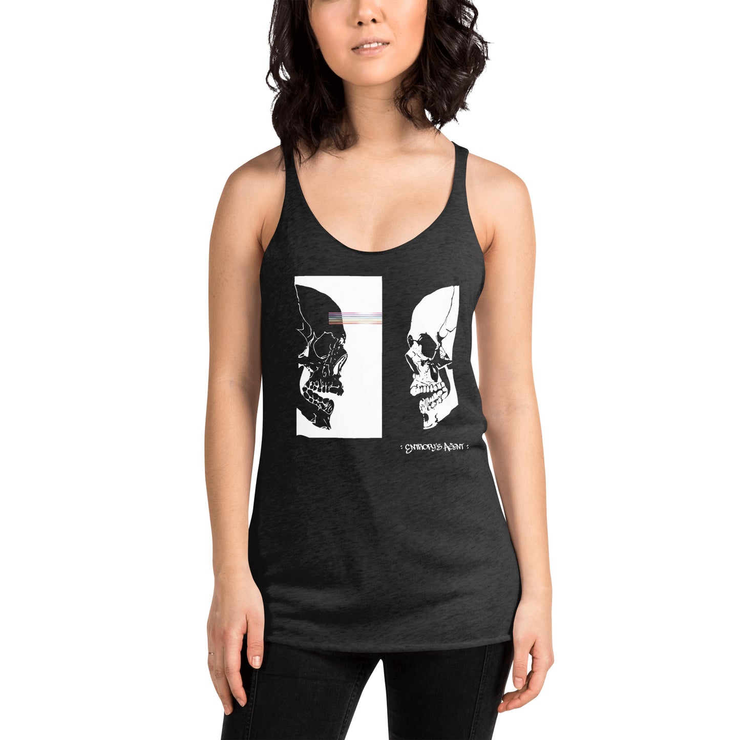 Skull Wave Transference : Entropy's Agent in White Ink | Women's Racerback Tank